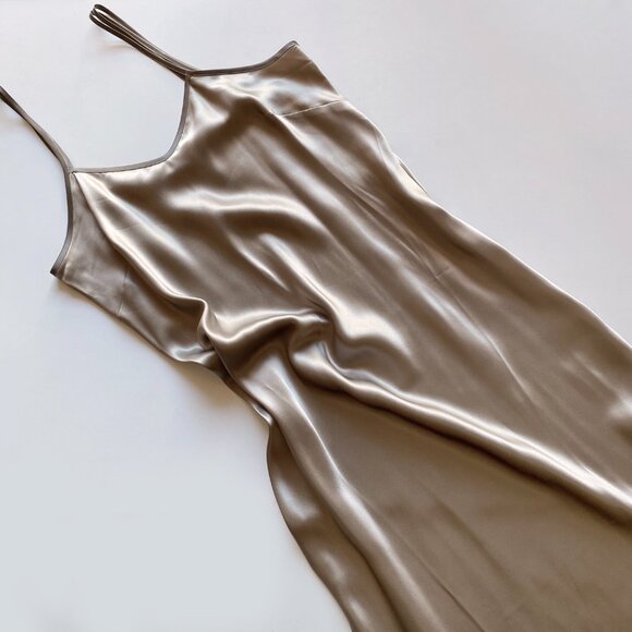 Vintage Pilus Paris 100% Silk Slip Dress Maxi Gown Size S Champagne Side Slits - Picture 4 of 8